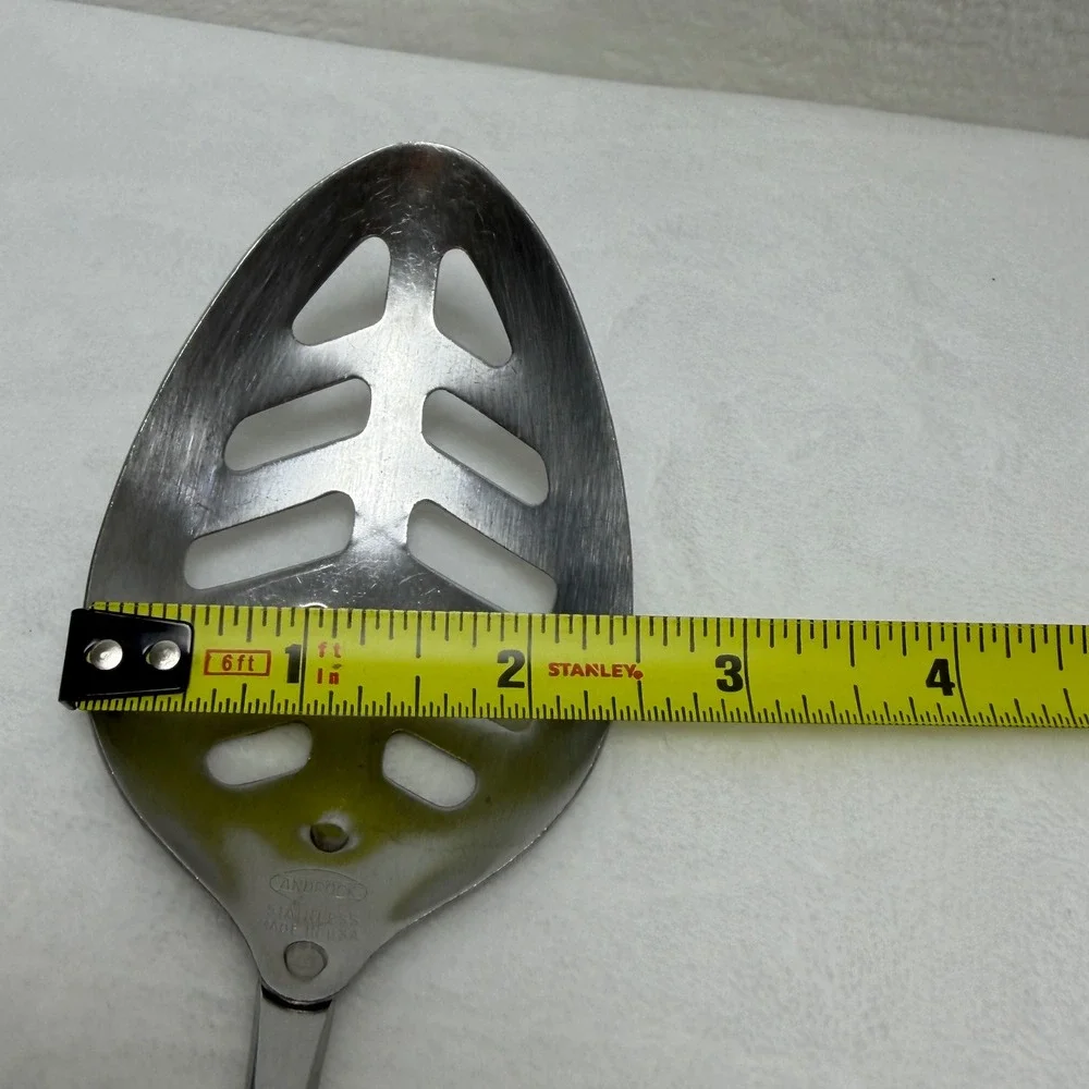 VTG Butterscotch Bakelite Ribbed Handle Stainless Steel Slotted Serving Spoon‎